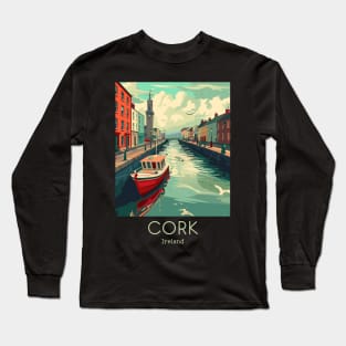 A Vintage Travel Illustration of Cork - Ireland Long Sleeve T-Shirt